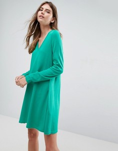 Трикотажное свободное платье с V-образным вырезом ASOS - Зеленый