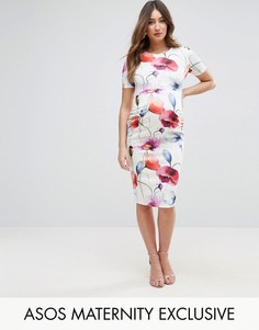 Облегающее платье с круглым вырезом и цветочным принтом ASOS Maternity - Мульти