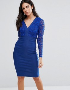 Платье-футляр с кружевным топом и длинными рукавами Vesper - Синий