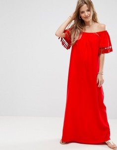 Платье макси с открытыми плечами и кисточками ASOS - Красный