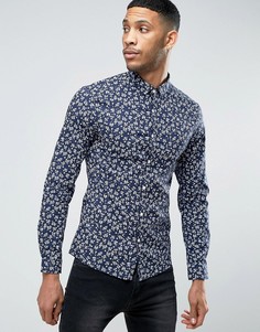 Эластичная супероблегающая рубашка с цветочным принтом ASOS - Темно-синий