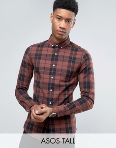 Красно-бурая рубашка скинни в клетку ASOS TALL - Красный