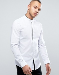 Белая узкая эластичная рубашка с окантовкой и воротником на пуговице ASOS - Белый