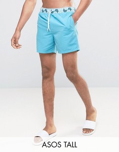 Короткие шорты для плавания с контрастным принтом ASOS TALL - Синий