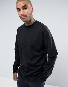 Удлиненный лонгслив с двойными рукавами ASOS - Черный