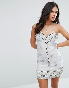 Платье мини с отделкой бисером и принтом тай-дай Raga In A Dream - Серый