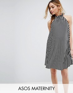 Свободное платье в полоску с завязкой на шее ASOS Maternity - Мульти