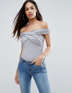 Топ с открытыми плечами и перекрестной отделкой ASOS - Серый