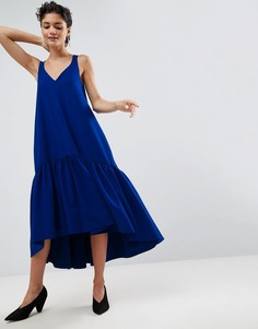 Платье миди с баской ASOS WHITE - Синий