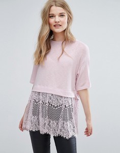 Футболка с кружевной кромкой New Look - Розовый