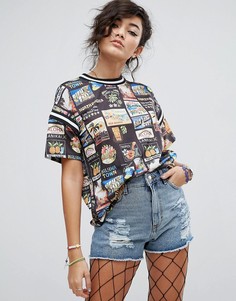 Футболка с принтом и окантовкой в полоску ASOS - Мульти