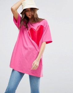 Футболка с большим блестящим сердцем ASOS - Розовый