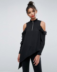 Асимметричный топ с открытыми плечами и бегунком-кольцом ASOS - Черный