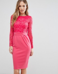 Платье-футляр средней длины с длинными рукавами и кружевом City Goddess - Розовый