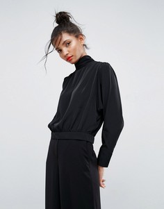 Блузка с длинными рукавами и пуговицами на спине ASOS - Черный