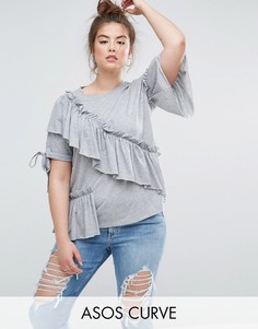 Футболка с оборками и завязками ASOS CURVE - Серый