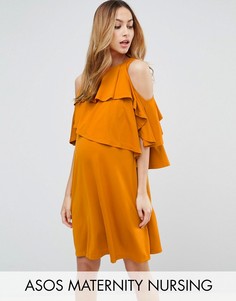 Платье с вырезами на плечах и рюшами ASOS Maternity NURSING - Рыжий