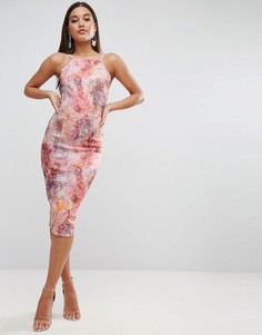Платье-футляр миди с мраморным принтом и двойными бретелями ASOS - Мульти