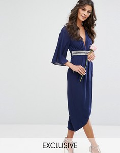 Платье миди с рукавами-кимоно и запахом на юбке TFNC WEDDING - Темно-синий