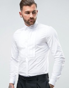 Узкая эластичная рубашка с плиссированной вставкой на груди ASOS WEDDING - Белый