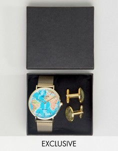 Подарочный набор из часов на кожаном ремешке и запонок Reclaimed Vintage - Коричневый