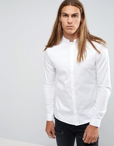 Белая зауженная рубашка с воротником в восточном стиле ASOS - Белый