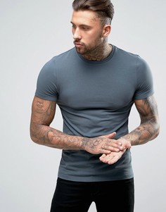 Синяя облегающая футболка с круглым вырезом ASOS - Синий