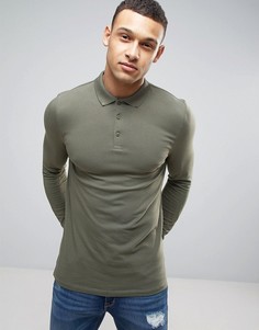Зеленое трикотажное обтягивающее поло с длинными рукавами ASOS - Зеленый