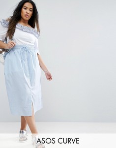 Юбка миди в полоску на пуговицах ASOS CURVE - Мульти
