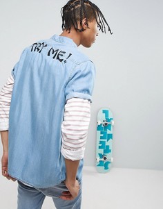 Джинсовая рубашка стандартного кроя с вышивкой ASOS X LOT STOCK &amp; BARREL - Синий