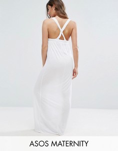 Пляжное трикотажное платье макси с перекрестными бретельками ASOS Maternity - Белый