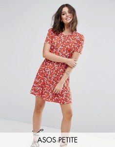 Чайное платье мини с цветочным принтом ASOS PETITE - Красный