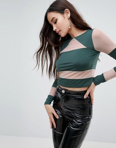 Кроп-топ с сетчатыми вставками ASOS - Оранжевый
