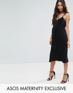 Плиссированное платье миди ASOS Maternity - Черный