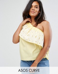 Топ на одно плечо с вышивкой ASOS CURVE - Желтый