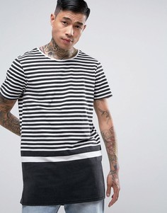 Черная удлиненная футболка с широкими полосками New Look - Черный