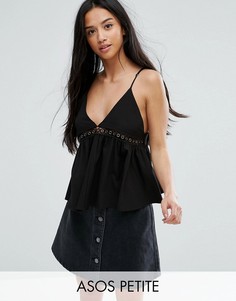 Топ с отделкой люверсами ASOS PETITE - Черный