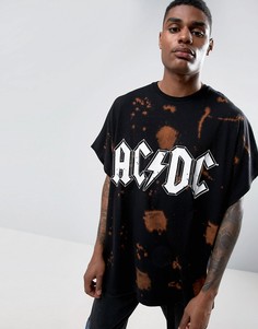 Oversize-футболка с надписью ACDC и выбеленным принтом ASOS - Черный