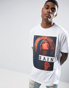 Длинная футболка с принтом Saints ASOS - Белый