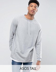 Oversize-свитшот с затягивающимся шнурком в области ворота и краем с эффектом футболки ASOS TALL - Серый