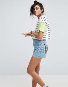 Футболка в полоску с яркой отделкой пайетками на рукавах ASOS - Мульти