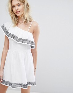 Платье на одно плечо с вышивкой и оборкой Abercrombie &amp; Fitch - Белый