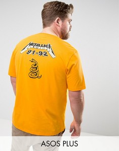 Свободная футболка с принтом змеи и надписью Metallica на спине ASOS PLUS - Оранжевый