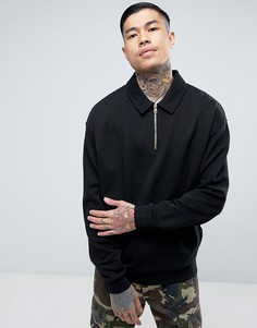 Oversize-свитшот с воротником и короткой молнией ASOS - Черный