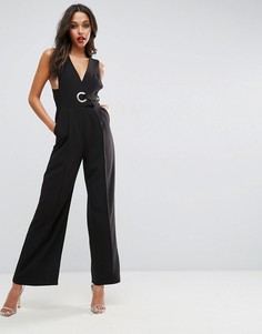 Комбинезон без рукавов с запахом и большим люверсом ASOS Tailored - Черный