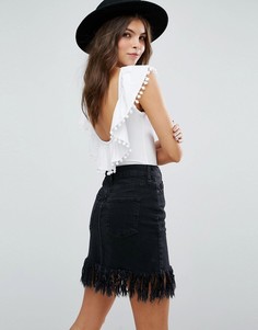 Боди с помпонами на оборке и глубоким вырезом на спине ASOS - Фиолетовый