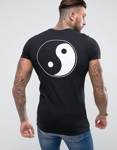 Длинная обтягивающая футболка с принтом Инь-Ян ASOS - Черный