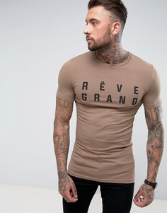 Длинная обтягивающая футболка с принтом Reve Grand ASOS - Коричневый