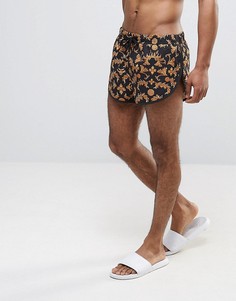 Короткие пляжные шорты с боковыми разрезами и принтом ASOS - Черный
