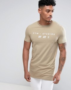 Облегающая удлиненная футболка с принтом ASOS - Бежевый